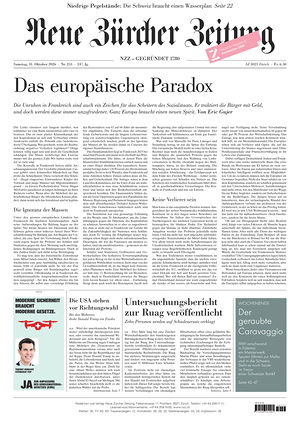 Prima pagina Neue Zürcher Zeitung di oggi - Quotidiano estero