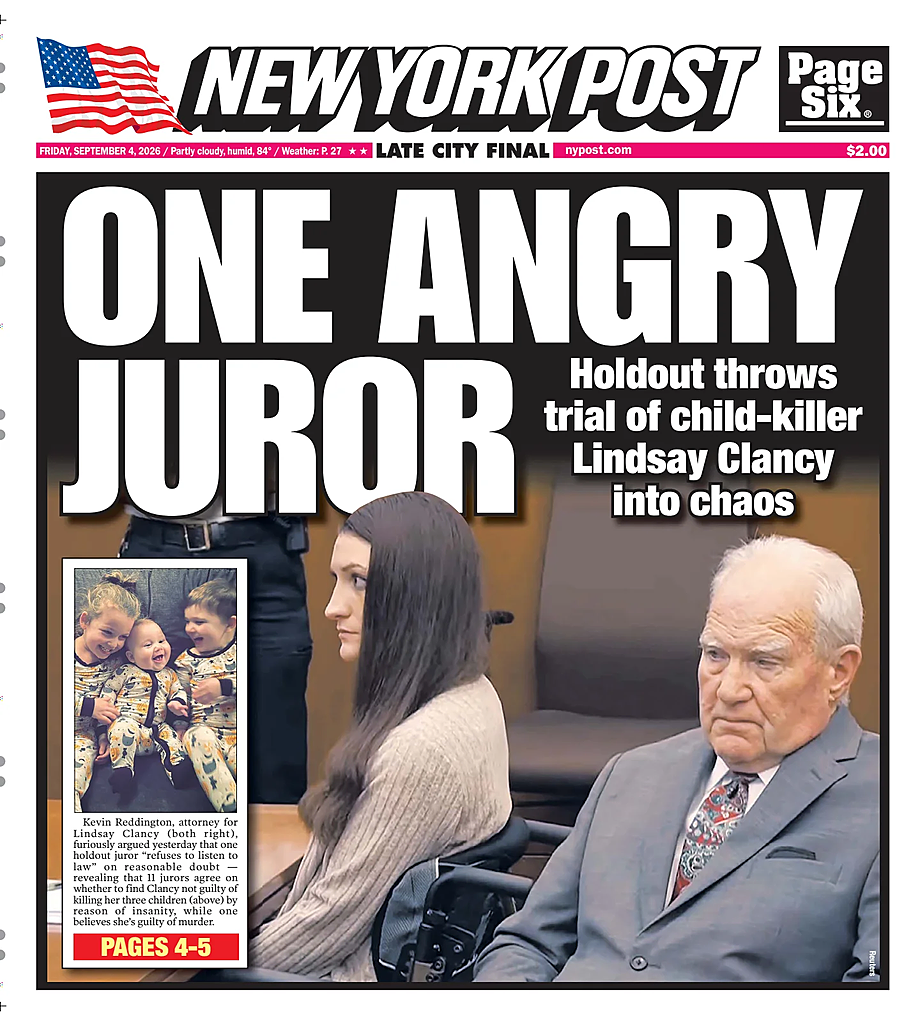 Prima pagina New York Post di oggi - Edicola 4 Settembre 2026
