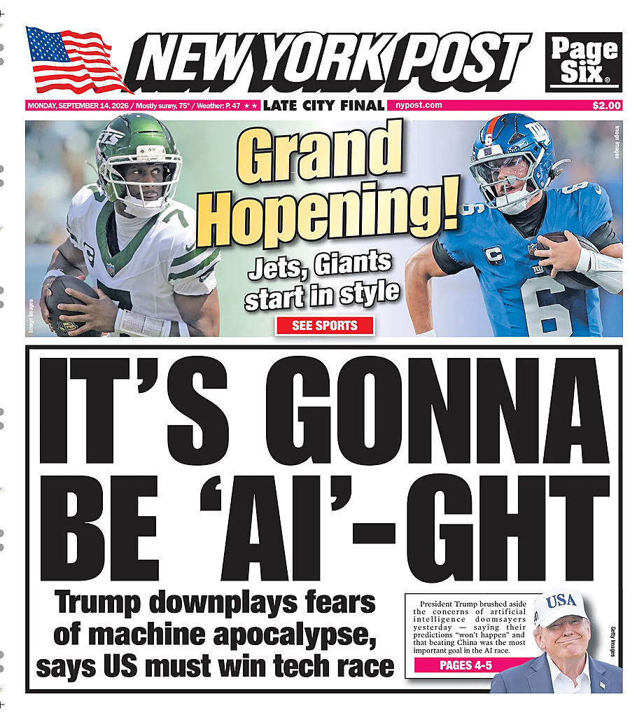 Portada New York Post de hoy - Quiosco 14 septiembre 2026