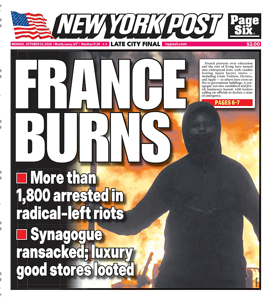 Prima pagina New York Post di oggi - Edicola 19 Ottobre 2026