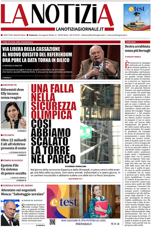 Prima pagina La Notizia di oggi - Quotidiano nazionale