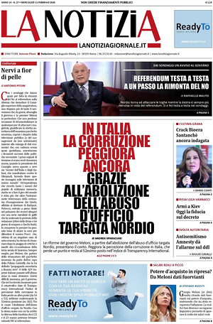 Prima pagina La Notizia di oggi - Quotidiano nazionale