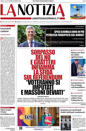 Prima pagina La Notizia di oggi - Quotidiano nazionale