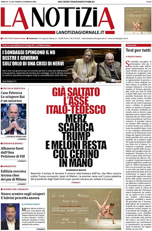 Prima pagina La Notizia di oggi - Quotidiano nazionale