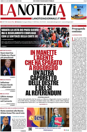 Prima pagina La Notizia di oggi - Quotidiano nazionale