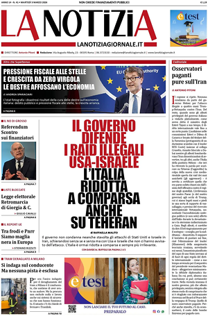 Prima pagina La Notizia di oggi - Quotidiano nazionale
