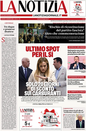 Prima pagina La Notizia di oggi - Quotidiano nazionale