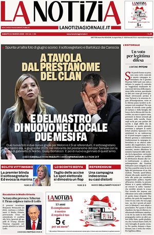 Prima pagina La Notizia di oggi - Quotidiano nazionale