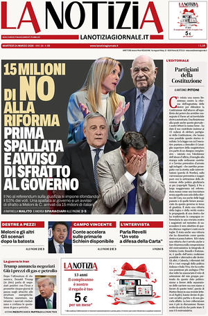 Prima pagina La Notizia di oggi - Quotidiano nazionale