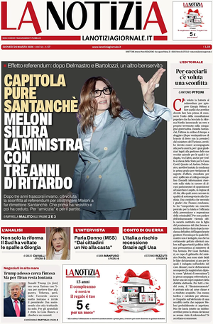 Prima pagina La Notizia di oggi - Quotidiano nazionale