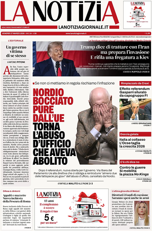 Prima pagina La Notizia di oggi - Quotidiano nazionale