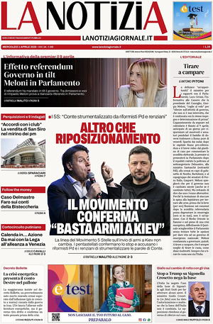 Prima pagina La Notizia di oggi - Quotidiano nazionale
