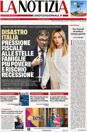 Prima pagina La Notizia di oggi - Quotidiano nazionale