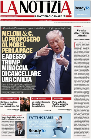 Prima pagina La Notizia di oggi - Quotidiano nazionale