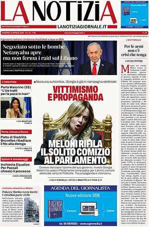 Prima pagina La Notizia di oggi - Quotidiano nazionale