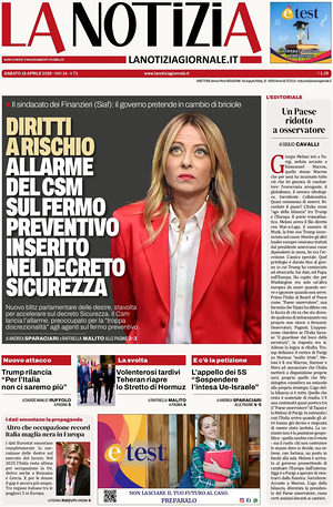 Prima pagina La Notizia di oggi - Quotidiano nazionale