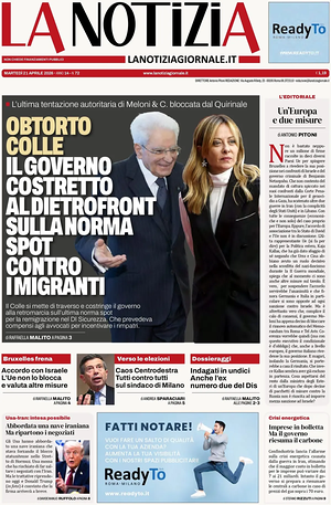 Prima pagina La Notizia di oggi - Quotidiano nazionale