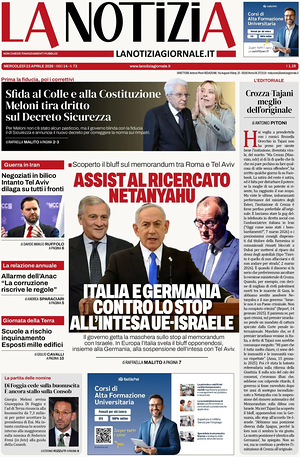 Prima pagina La Notizia di oggi - Quotidiano nazionale