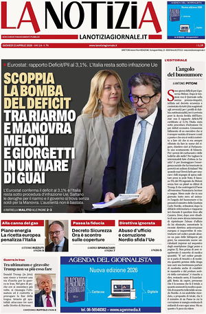 Prima pagina La Notizia di oggi - Quotidiano nazionale