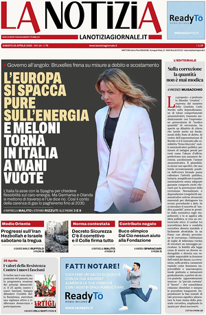 Prima pagina La Notizia di oggi - Quotidiano nazionale