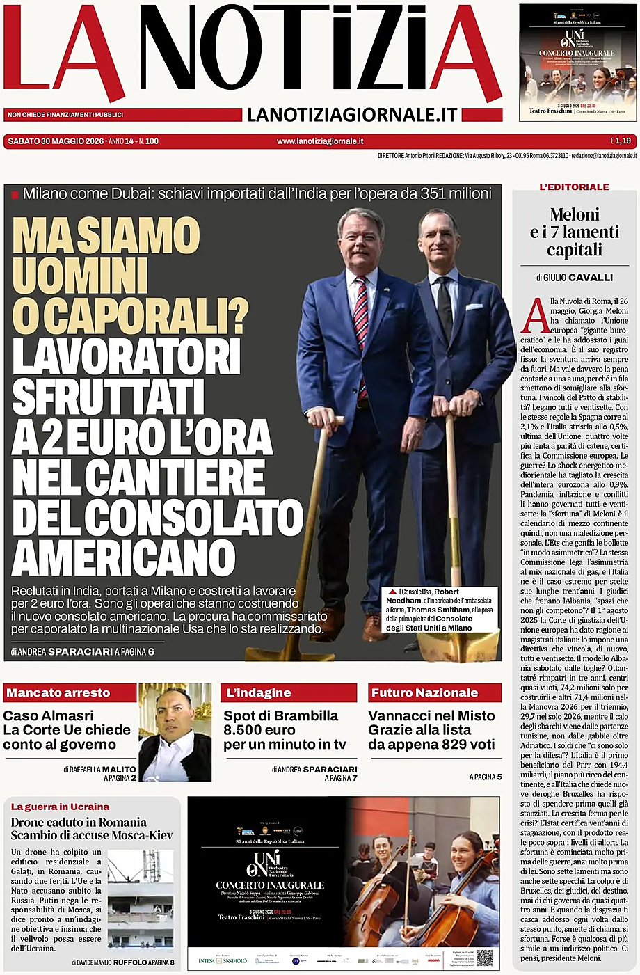 Prima pagina La Notizia di oggi - Edicola 30 Maggio 2026