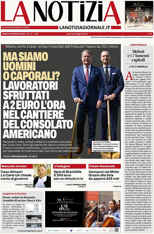 Prima pagina La Notizia di oggi - Quotidiano nazionale