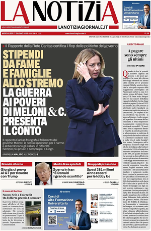 Prima pagina La Notizia di oggi - Quotidiano nazionale