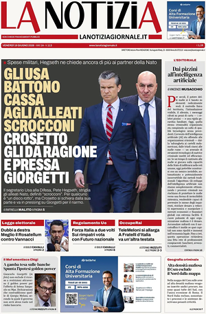 Prima pagina La Notizia di oggi - Quotidiano nazionale