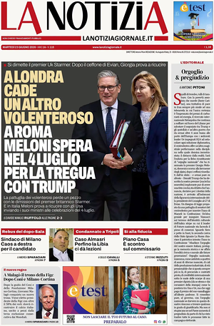 Prima pagina La Notizia di oggi - Quotidiano nazionale