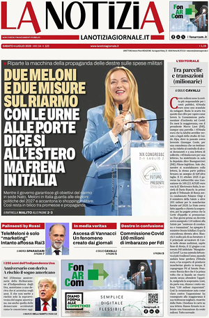 Prima pagina La Notizia di oggi - Quotidiano nazionale