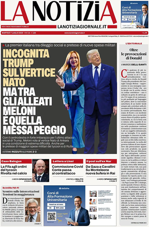 Prima pagina La Notizia di oggi - Quotidiano nazionale