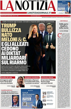 Prima pagina La Notizia di oggi - Quotidiano nazionale