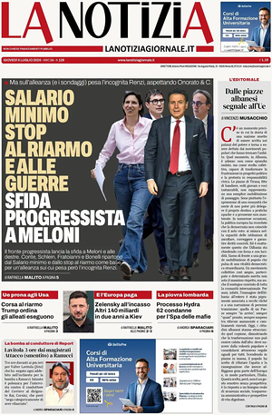 Prima pagina La Notizia di oggi - Quotidiano nazionale