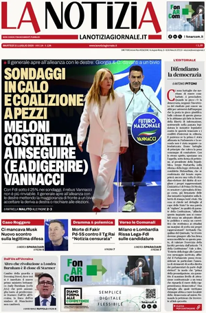 Prima pagina La Notizia di oggi - Quotidiano nazionale