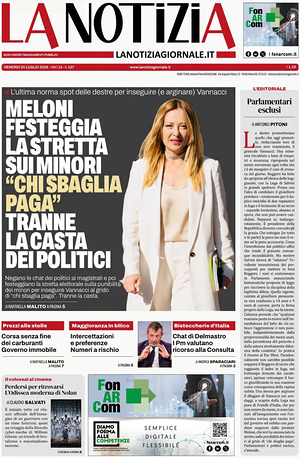 Prima pagina La Notizia di oggi - Quotidiano nazionale