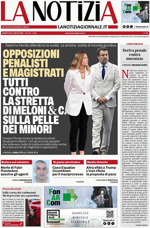 Prima pagina La Notizia di oggi - Quotidiano nazionale