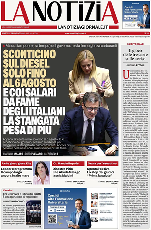 Prima pagina La Notizia di oggi - Quotidiano nazionale