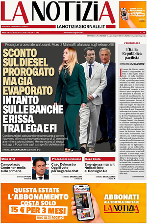 Prima pagina La Notizia di oggi - Quotidiano nazionale