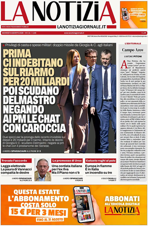 Prima pagina La Notizia di oggi - Quotidiano nazionale