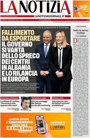 Prima pagina La Notizia di oggi - Quotidiano nazionale