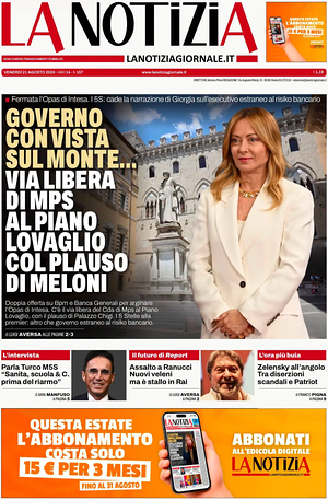 Prima pagina La Notizia di oggi - Quotidiano nazionale