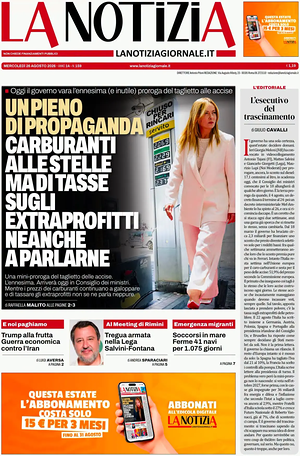 Prima pagina La Notizia di oggi - Quotidiano nazionale