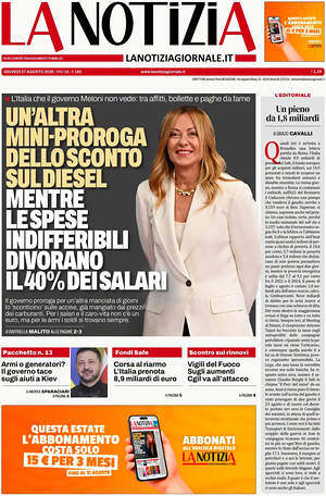 Prima pagina La Notizia di oggi - Quotidiano nazionale
