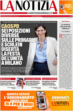 Prima pagina La Notizia di oggi - Quotidiano nazionale