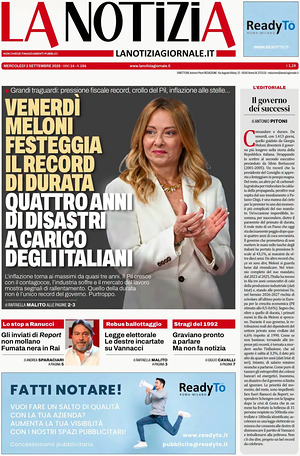 Prima pagina La Notizia di oggi - Quotidiano nazionale
