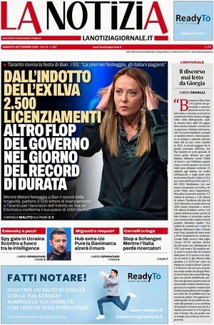 Prima pagina La Notizia di oggi - Quotidiano nazionale