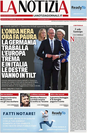 Prima pagina La Notizia di oggi - Quotidiano nazionale