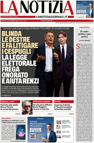 Prima pagina La Notizia di oggi - Quotidiano nazionale