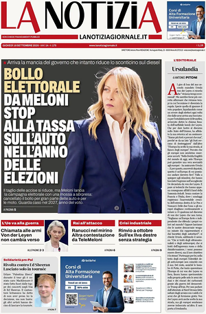 Prima pagina La Notizia di oggi - Quotidiano nazionale