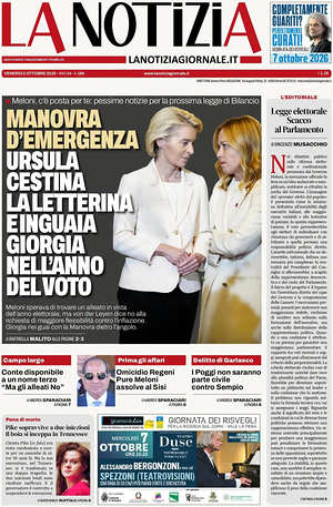 Prima pagina La Notizia di oggi - Quotidiano nazionale